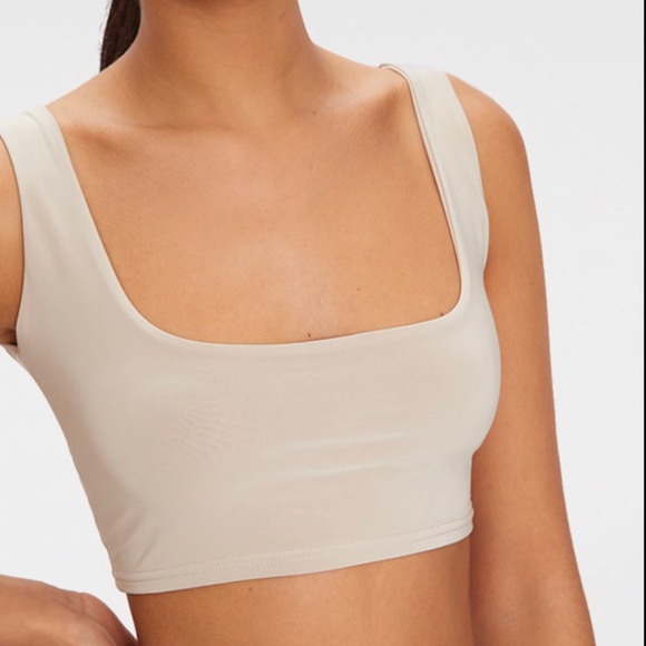NWT PRETTYLITTLETHING NUDE SLINKY SQUARE CROP TOP - Picture 2 of 5